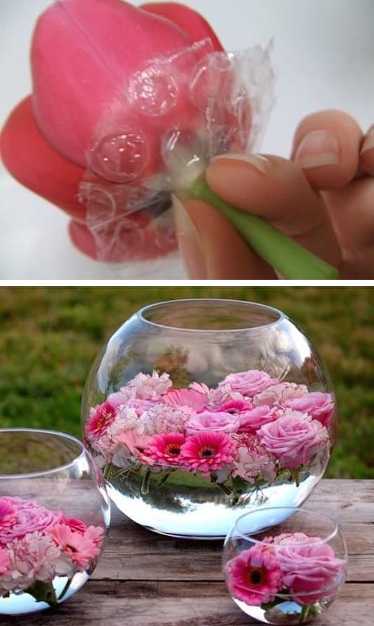 7.-Use-bubble-wrap-for-floating-flowers.-13-Clever-Flower-Arrangement-Tips-Tricks-1