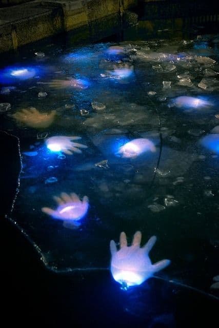 7. PLANT GLOVES WITH GLOW STICKS IN YOUR POND
