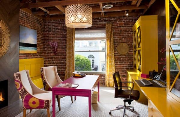 Exposed-brick-walls-and-fabric-chairs-create-an-inimitable-work-area