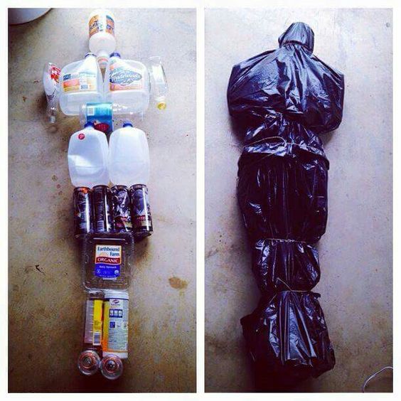 19. CREATE A BODY BAG OUT OF PLASTIC BOTTLES