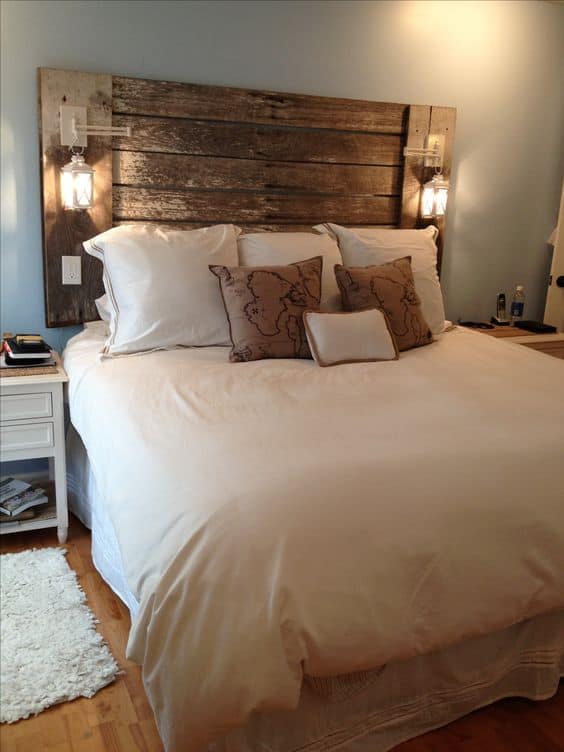 1. INVITE LANTERNS ON YOUR RUSTIC HEADBOARD