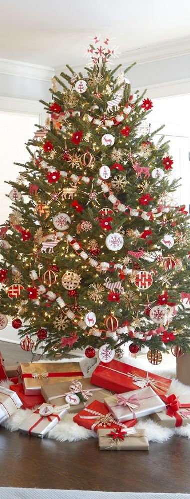 Dense red and gold Christmas tree perfect for kids
