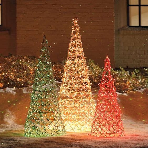 Illuminating the yard with Christmas tree lights 