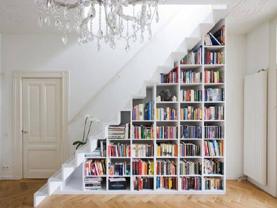 13. Elegant under stair bookshelf for the bookworms