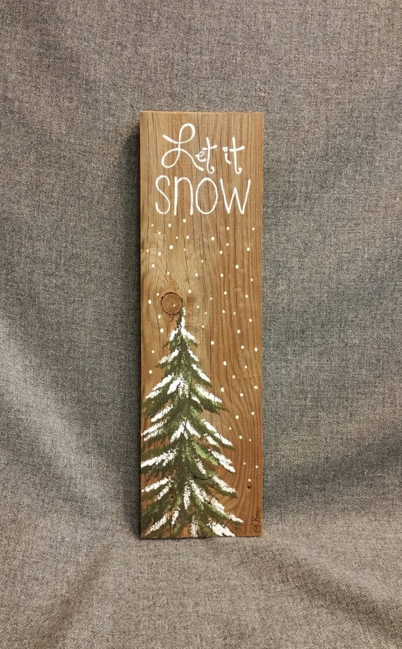 12. LET IS SNOW PAINTED TREE ON PALLET WOOD