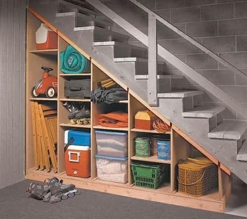 18. Open under stair compartments for seasonal items