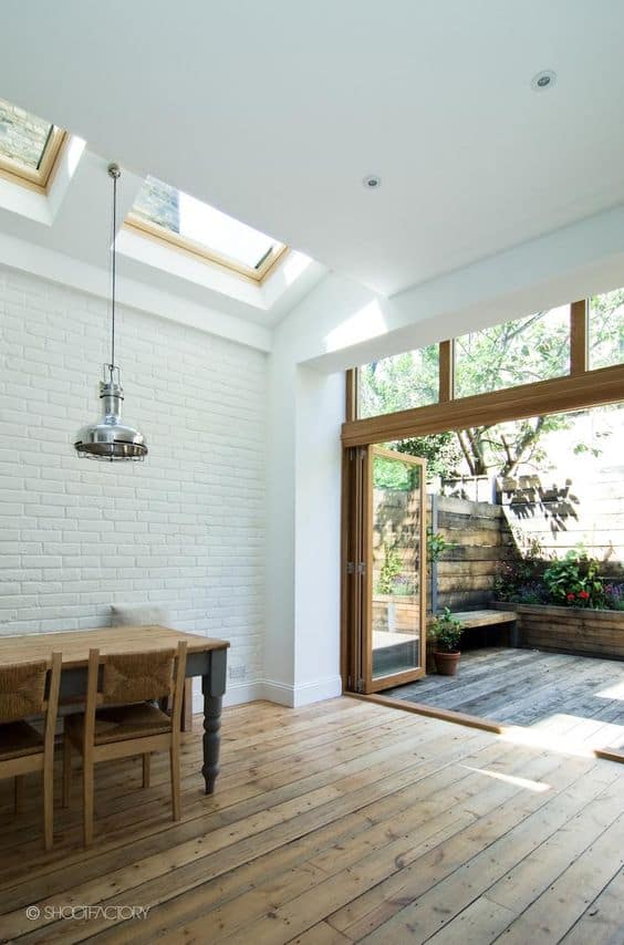 airy interior design living room with white bricks