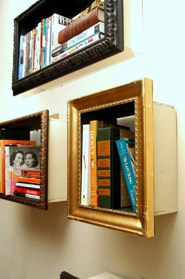 4. USE OLD PICTURE FRAMES TO CREATE SHELVES
