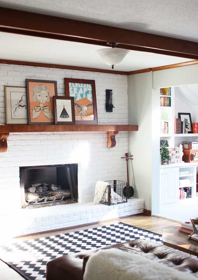 traditional wooden exposed beams surrounded by airy white bricks