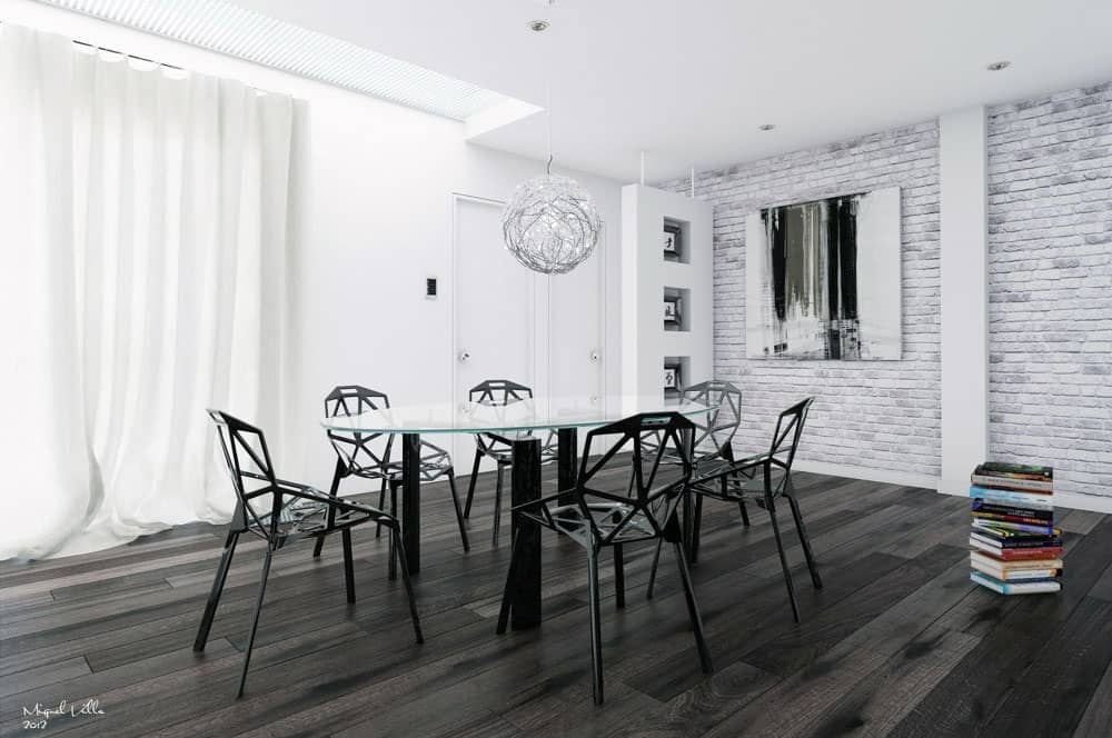 rendering of a room with bricks in white