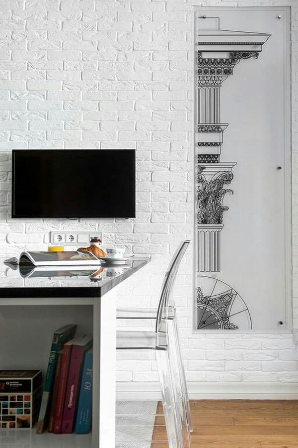 bricks painted in white in modern interior design