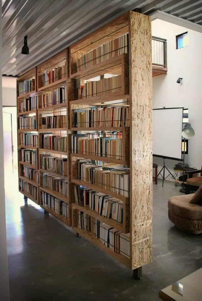 wooden bookshelf room divider