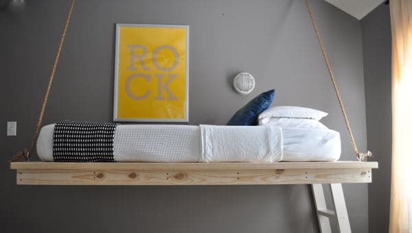 simple wooden hanging bed