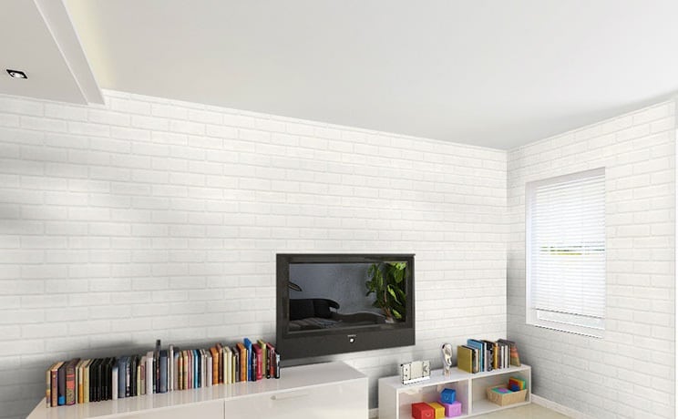 small living room with white bricks