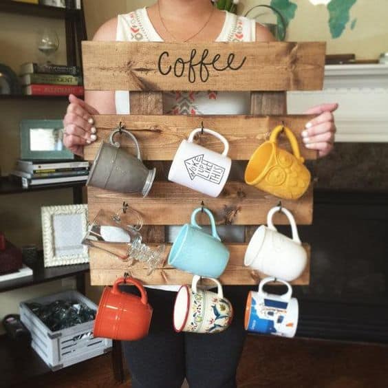 2. DIY PALLET COFFEE MUG RACK