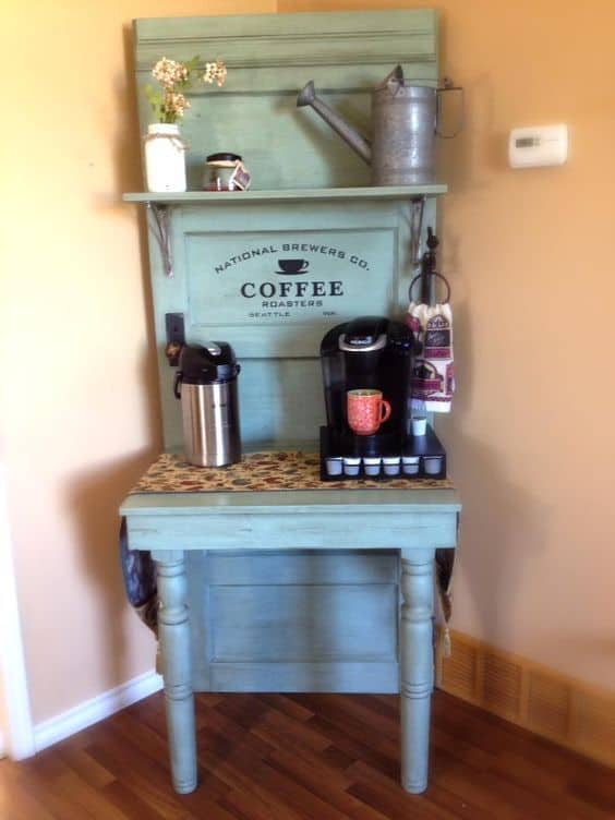 37. USE AN OLD DOOR TO CREATE YOUR COFFEE HEAVEN