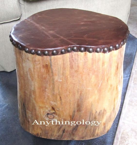 7. LEATHER AND WOOD STOOL