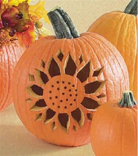2. SHOWCASE YOUR HARVEST WITH A SUNFLOWER PUMPKIN CARVING