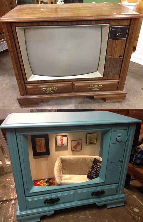 27. TRANSFORM AN OLD TV INTO  A DOG SUITE