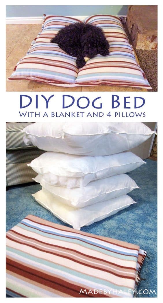 14. BLANKET AND PILLOWS DIY DOG BED