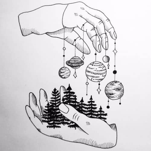 two hands holding the earth and the universe