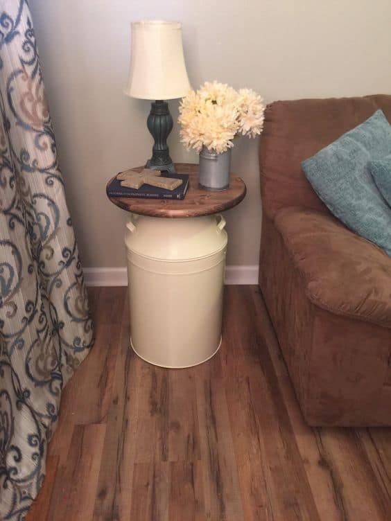 5.COMBINING WOOD WITH METAL-FANCY MILK CAN END TABLE
