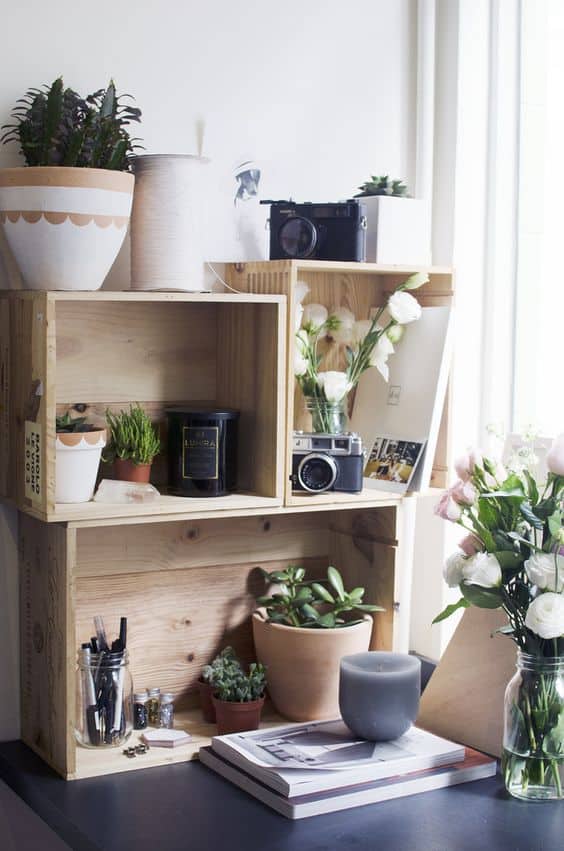 wooden boxes shelving