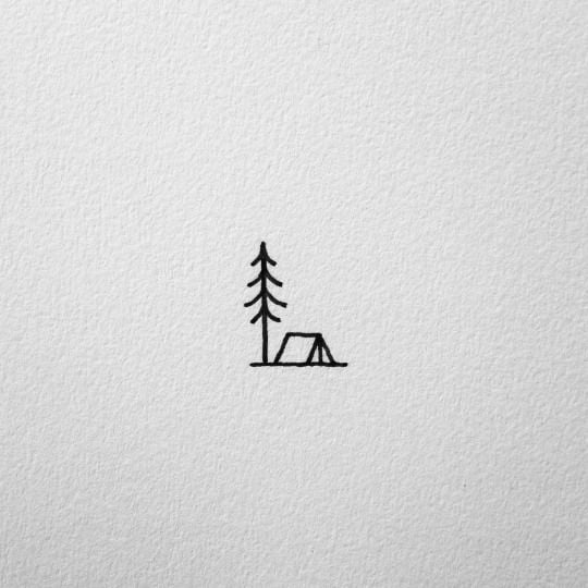 small ten and pine tree drawing
