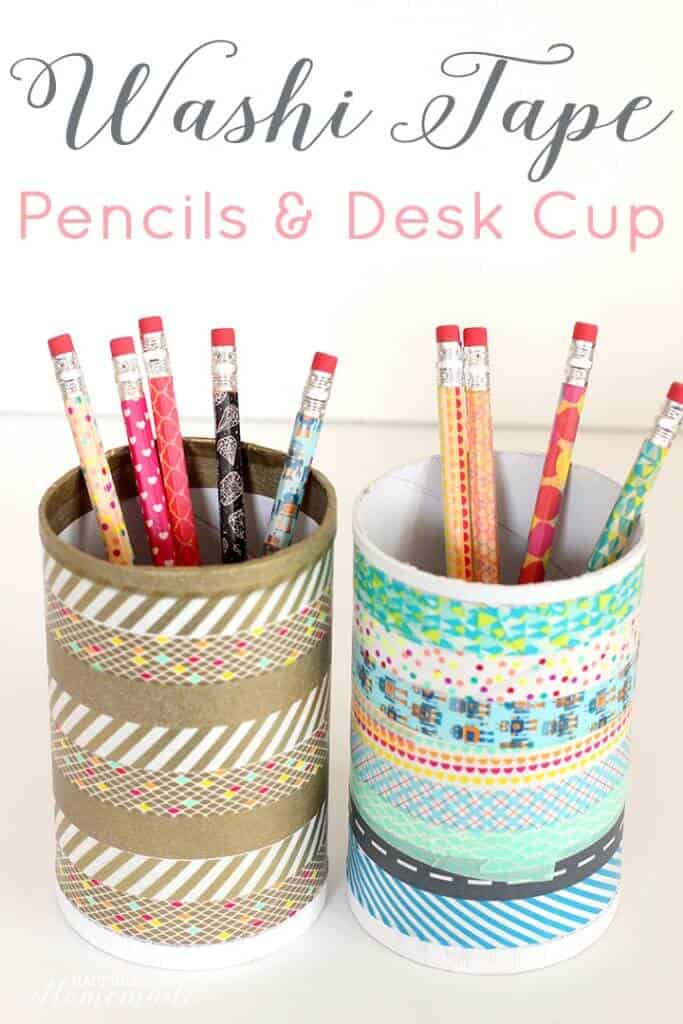 13. EPIC WASHI TAPE DESK CUP AND PENCILS
