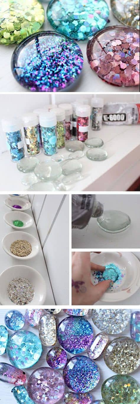 20. CREATE COLORFUL GLITTER MAGNETS