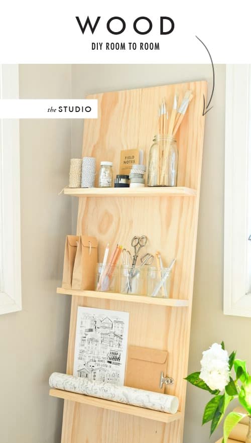 10. If you have a corner of the bathroom that’s empty, you can easily create more storage space with this simple leaning wood shelf