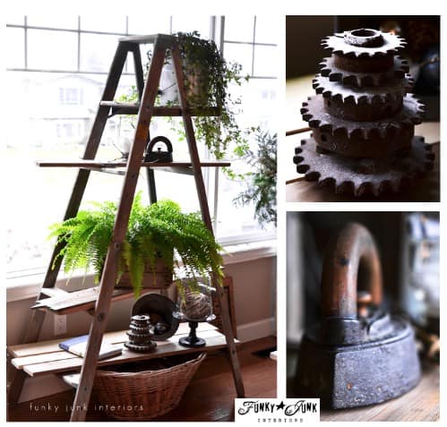 12. An old wooden ladder and a few boards leftover from a previous project give you everything you need to create a beautiful shelf