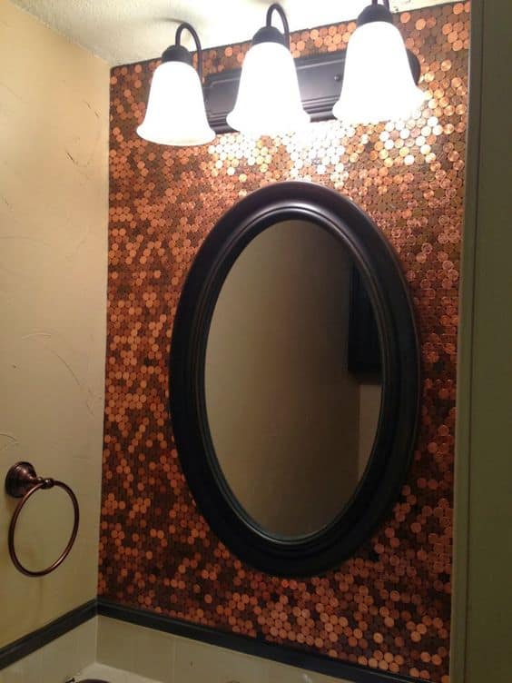 copper penny bathroom sink backsplash