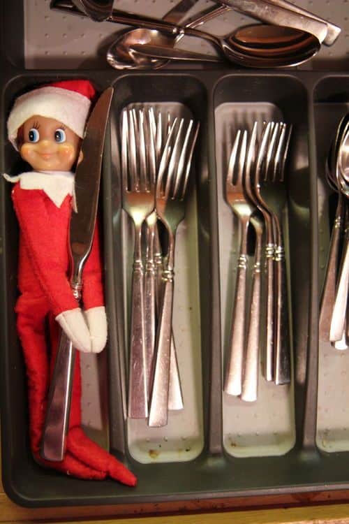 2. Elfie Helping with the Cutlery Elf on the Shelf Ideas