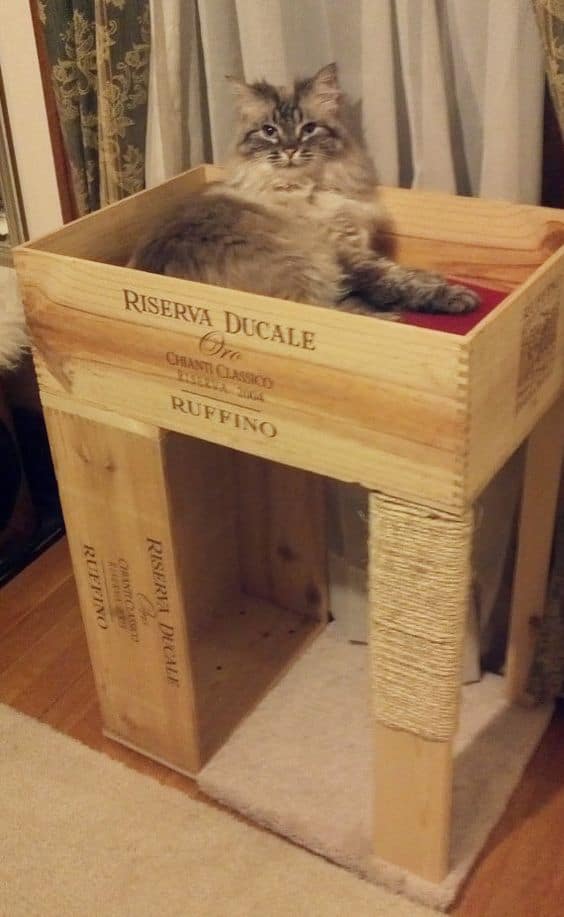 2. CRAFT AN A DIY CAT CONDO OUT OF ORIGINAL WINE CRATES