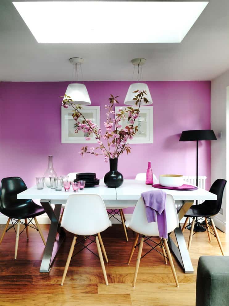 Dining wall design dining room contemporary with pink wall wood flooring pink wall 7