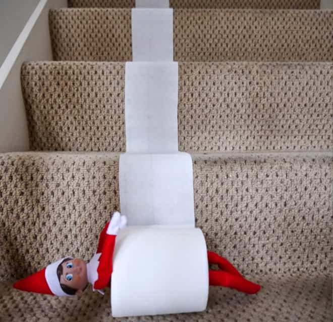 48. Staircase + Elfie + Toilet Paper Roll = Whole Lotta Fun!