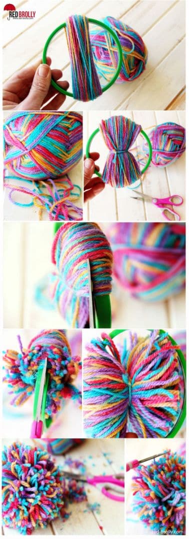 31. USE A SIMPLE HOOP TO REALIZE POM POMS 