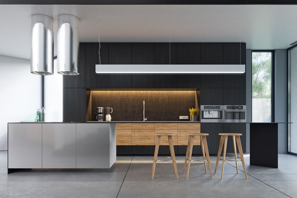 matte black and wood kitchen