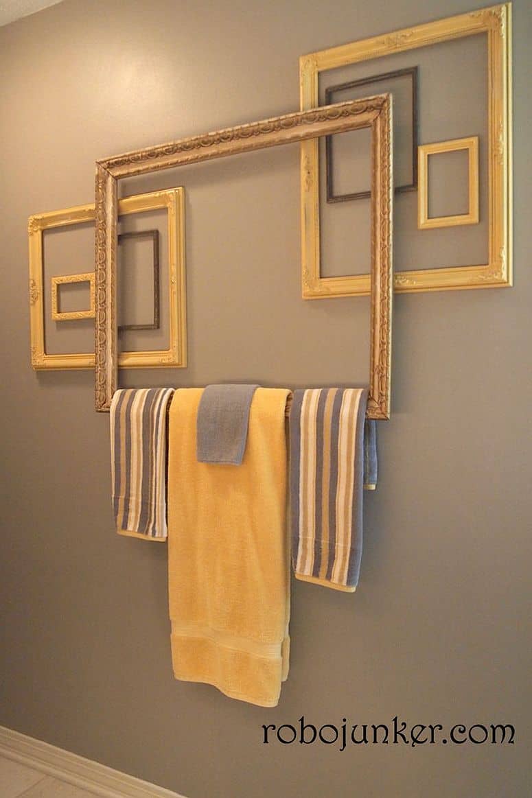 Empty frames turned into gorgeous towel holders