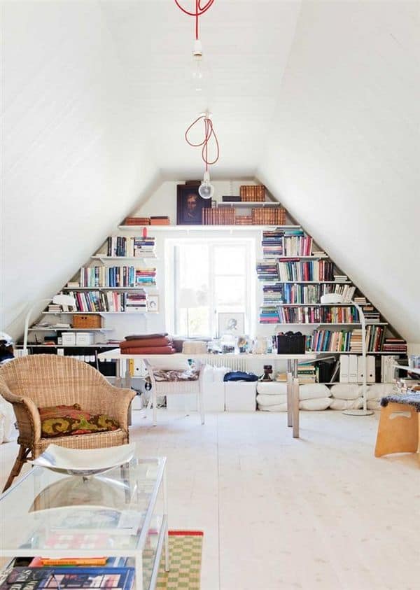 attic home office design white decor