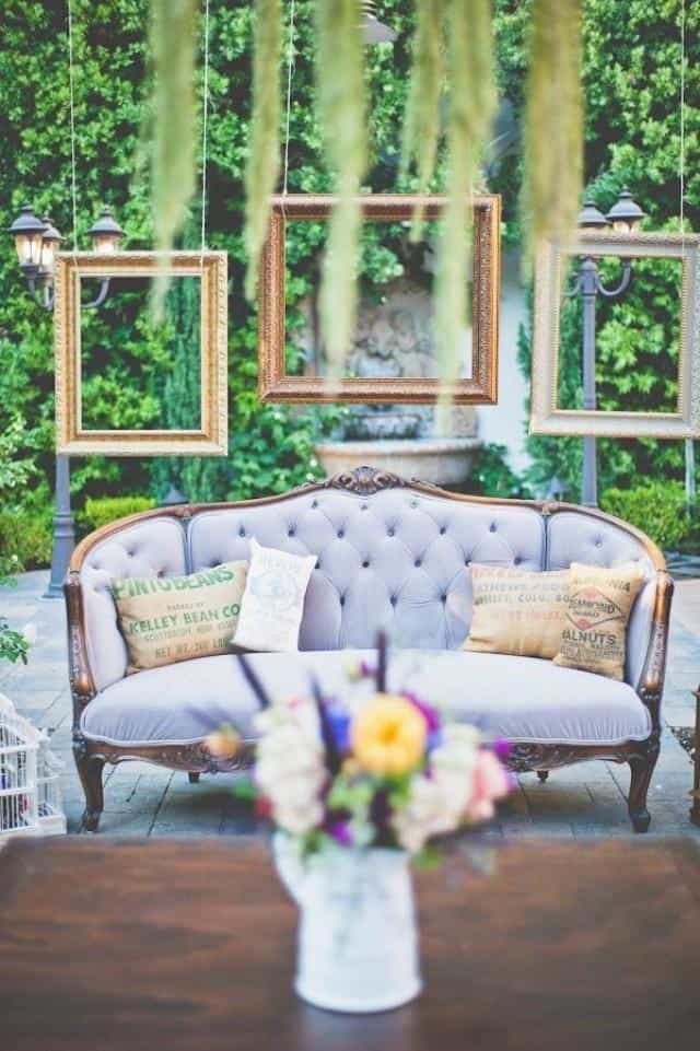 vintage couch used for reception lounge