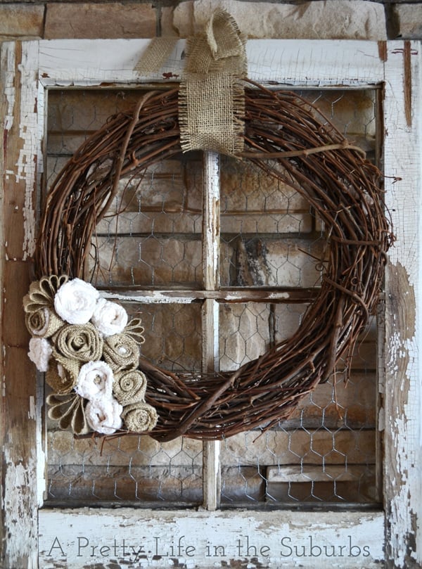 wreath on old window