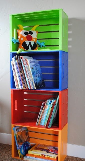 DIY colorful crate BOOKSHELF