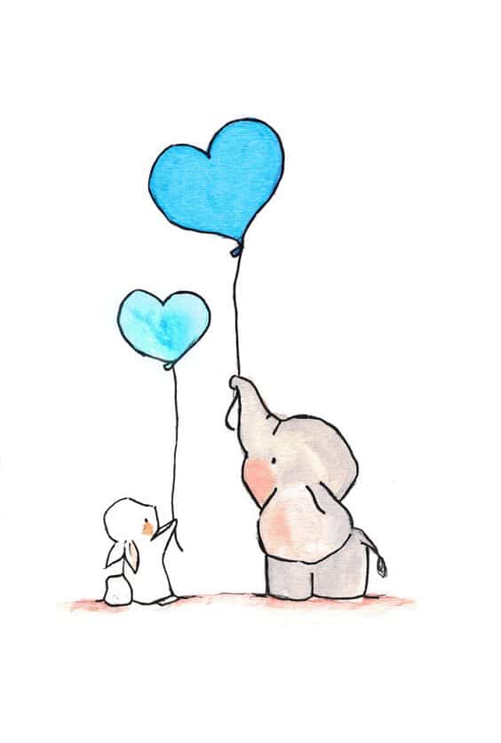 6. AN ELEPHANT AND A RABBIT FLYING BALLOON HEARTS