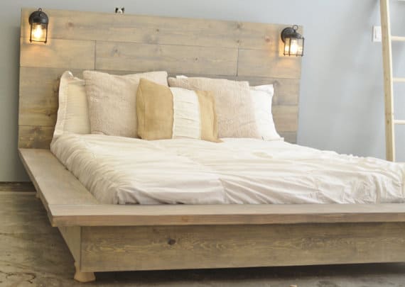 FLOATING WOOD PLATFORM BED FRAME WITH LIGHTED HEADBOARD-QUILMES