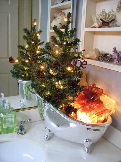 3. Mini Christmas Tree In A Bathtub