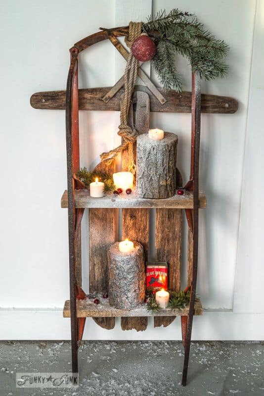 19 Winter Home Decorations Re-purposing Sleighs, Skis & Snowboards