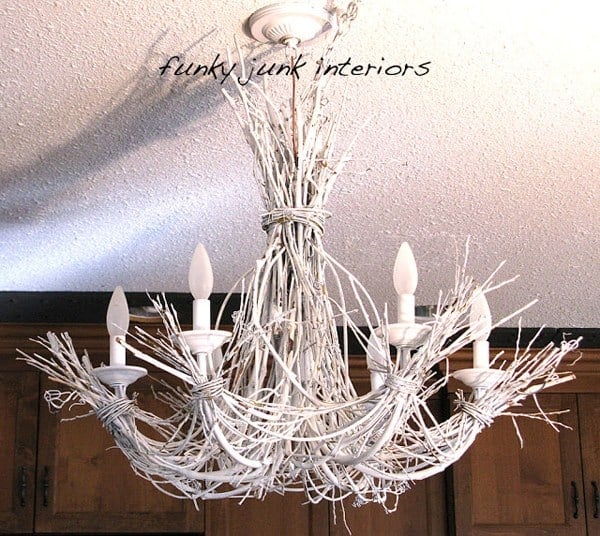 EMBELLISHING AN OLD CHANDELIER WITH TWIGS