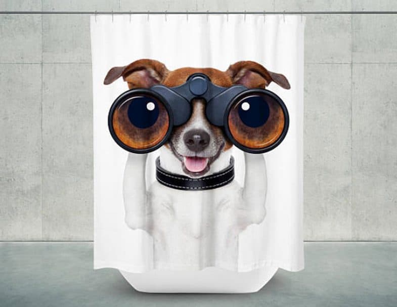 PEEK A BOO DOG SHOWER CURTAIN